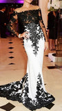 White Satin Mermaid Long Prom Dresses With Black Lace, Evening Dress, PL523 | cheap long prom dresses | satin prom dress | evening gown | promnova.com