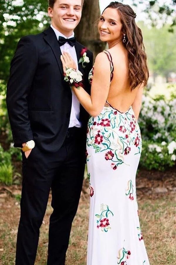 White Satin Mermaid Floral Print Prom Dresses, PL512 | Promnova US16W / Custom Color White Satin Mermaid Floral Print Prom Dresses, PL512 | Promnova US16W / Custom Color