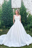 White Satin Sweetheart Spaghetti Straps Wedding Dresses, Bridal Gowns, PW292