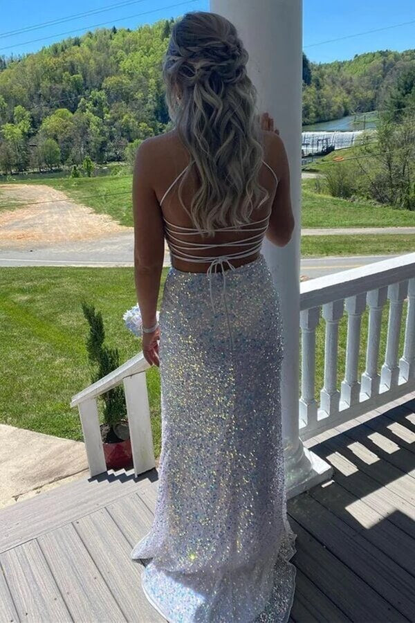 White Sequins Long Prom Dresses Backless Mermaid Formal Dress PSK357 US12 / As Picture White Sequins Long Prom Dresses Backless Mermaid Formal Dress PSK357 US12 / As Picture