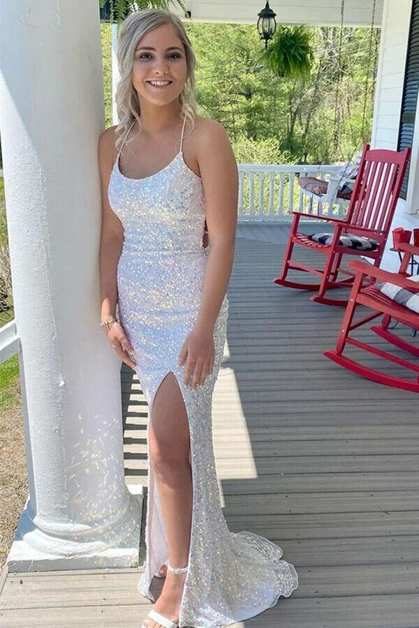 White Sequins Long Prom Dresses Backless Mermaid Formal Dress PSK357 US12 / As Picture White Sequins Long Prom Dresses Backless Mermaid Formal Dress PSK357 US12 / As Picture
