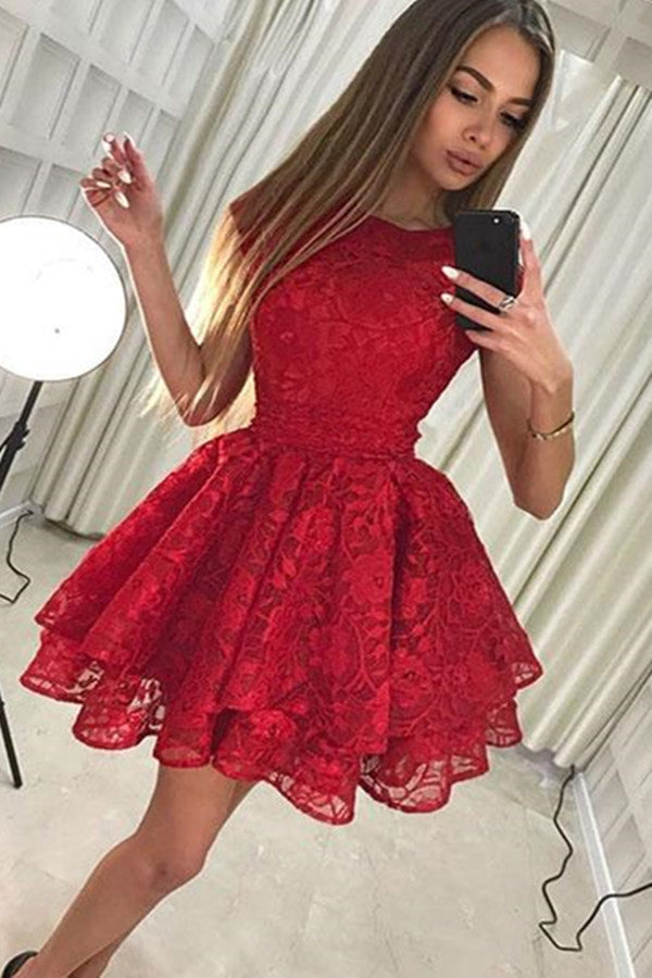 Cute Lace A-line High Neck Short Prom Dress Cheap Homecoming Dress on Line – Promnova