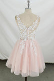 Pink Tulle A-line V Neck Sleeveless Open back Short Homecoming Dress PH351 |www.promnova.com