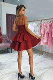 Red Appliqued Spaghetti Straps Homecoming Dresses With Beading |promnova.com