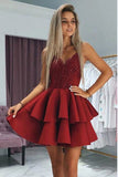 Red Appliqued Spaghetti Straps Homecoming Dresses With Beading PH352