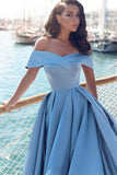 A-line Off-the-Shoulder Satin Glamorous  Long Evening Dress With Slit |www.promnova.com