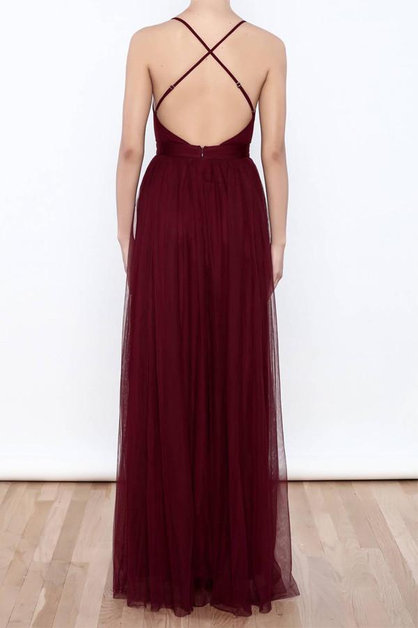 Sexy Deep V Neck Tulle High Slit Burgundy Prom Dress Evening Dress US0 / Custom Color Sexy Deep V Neck Tulle High Slit Burgundy Prom Dress Evening Dress US0 / Custom Color