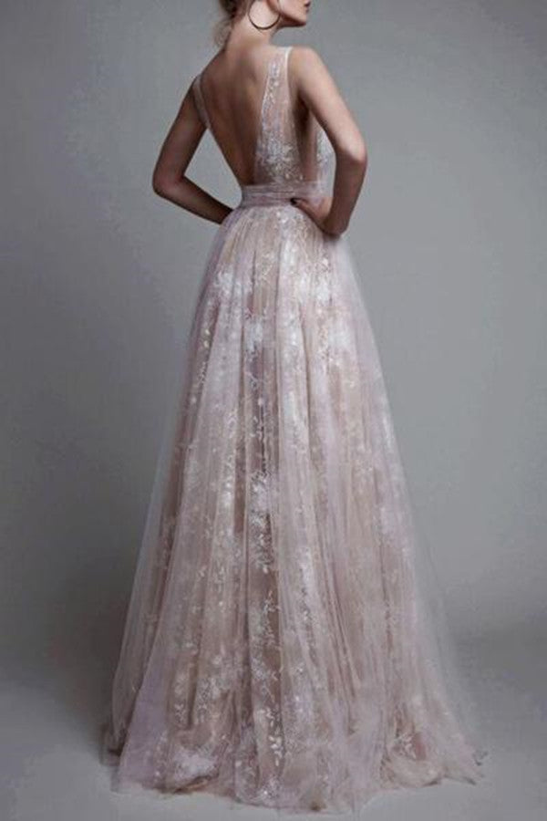 A Line ,V-neck Sexy Evening Party Dresses, Long Formal Dress TP0881 US12 / Style A A Line ,V-neck Sexy Evening Party Dresses, Long Formal Dress TP0881 US12 / Style A