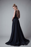 A Line V-neck Backless Long Prom Dresses Sexy Evening Party Dresses|www.promnova.com