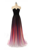 Chiffon Off Shoulder Backless Black Navy Blue Ombre Long Prom Dress |promnova.com