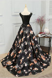 A Line Sleeveless Long Floral Printed Prom Dress Round Neck Evening Dress PL354 |www.promnova.com