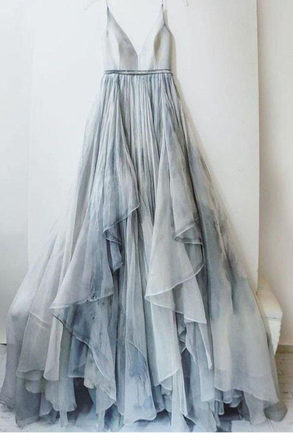 Long Backless V-neck Senior Spaghetti Straps Sleeveless Prom Dress Formal Dresses |www.promnova.com