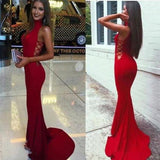 Sexy Satin White Mermaid Sleeveless High Neck Long Prom Dresses |promnova.com