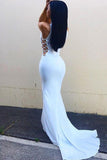 Sexy Satin White Mermaid Sleeveless High Neck Long Prom Dresses PL361 |www.promnova.com