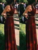 Cheap Two Piece Chiffon A-line Floor-length Burgundy Prom Dresses PL362|www.promnova.com