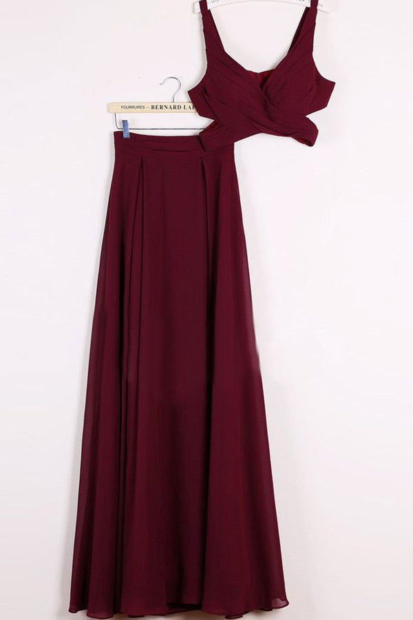 Cheap Two Piece Chiffon A-line Floor-length Burgundy Prom Dresses Promnova Cheap Two Piece Chiffon A-line Floor-length Burgundy Prom Dresses Promnova