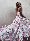 Beautiful Spaghetti Straps Prom Dresses Floral Lace Long Evening Dress |promnova.com