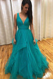 Sexy Tulle Pink Ruffled Long Prom Dress with Criss Cross Back PL368|promnova.com