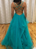Sexy Tulle Pink Ruffled Long Prom Dress with Criss Cross Back |www.promnova.com