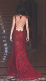 Sweep Train Mermaid Sequins Glamorous Burgundy Prom Dress With Appliques PL370|promnova.com