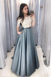 Unique Two pieces Off Shoulder Lace Long Prom Dress Evening Dress |www.promnova.com