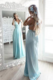 A-Line V Neck Spaghetti Straps Floor-length Chiffon Long Prom Dress |www.promnova.com