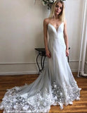 Cheap White Tulle Spaghetti Strap Long Prom Dresses With Lace Applique PL384|promnova.com