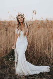 Find Beautiful Ivory Lace Mermaid Off-the-Shoulder Beach Wedding Dresses PW247 at www.promnova.com
