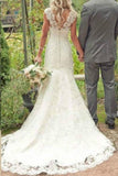 Gorgeous Ivory Lace Country Trumpet Mermaid Court Train Wedding Dress |www.promnova.com