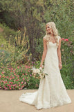 Gorgeous Ivory Lace Country Trumpet Mermaid Court Train Wedding Dress |promnova.com
