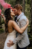 Simple White Chiffon A-line Spaghetti Straps Beach Lace Wedding Dresses PW238