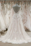 Strap V Neck Sleeveless Tulle Beach Backless Ivory Wedding Dresses PW239 |promnova.com